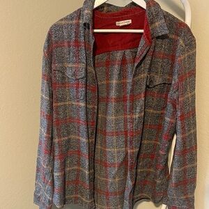 Men's Gray and Red Plaid Button Down Shirt